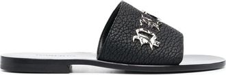 Philipp Plein logo-lettering leather slides - men - Calf Leather/Calf Leather/Calf Leather - 39 - Black