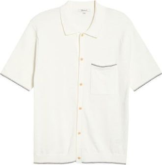 Madewell Tipped Slub Knit Cotton Button-Up Shirt in Natural at Nordstrom, Size Xx-Large