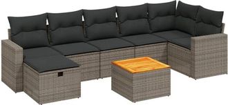 vidaXL Vidaxl - Set De Sof&aacute;s De Jard&iacute;n 8 Pzas Y Cojines Rat&aacute;n Sint&eacute;tico Gris