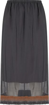Tela Black Fringed Overlapping Layer Midi Skirt