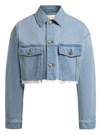 12 Storeez frayed-hem denim jacket - women - Cotton/Calf Leather - L - Blue
