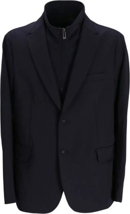 Armani Slim-Fit Mono Collar Blazer - Heren - Blazers - Blauw - 2XL - Wol - Jassen