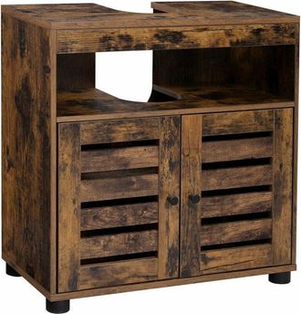Vasagle Mueble de Lavabo, Mueble de Baño, Armario de Almacenamiento, 60 x 30 x 63 cm, con 2 Puertas de Persiana, Tablero Ajustable, Marrón Rústico