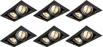 QAZQA Set of 6 Recessed Spotlights Black AR111 Adjustable 2-Light - Oneon