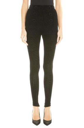 Balmain High Waist Monogram Velvet Leggings in Eap Eap Noir/Noir at Nordstrom, Size 8 Us