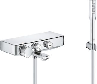 GROHE Set Mezclador Ba&ntilde;era/ducha Grohtherm Smartcontrol + Teleducha Euphoria 1 Rociador Con Soporte Mural, Cromo (34718000-eupho