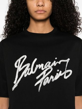 Balmain Flocked Logo Cropped T-Shirt - Black