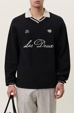 Les Deux Oversize Waffle Knit Sweater Jersey in Black at Nordstrom, Size Xx-Large
