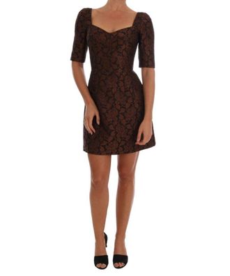 Dolce & Gabbana Womens Black Brown Floral Brocade A-Line Dress - Multicolour Nylon - Size Small