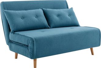 Vente-Unique Sof&aacute; cama de 2 plazas de tela azul URIBIA