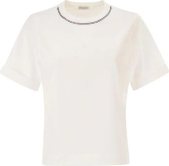 Brunello Cucinelli Katoenen Jersey T-shirt - Dames - T-shirts - Wit - S - Katoen - Tops