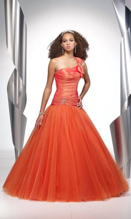 Alyce Paris One Shoulder Ruched Pleated Gown In Orange