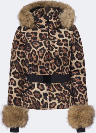 Goldbergh Jagger belted leopard-print ski jacket