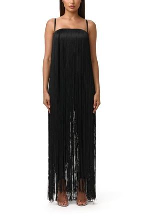 Naked Wardrobe Butter Fringe Romper in Black at Nordstrom, Size X-Large