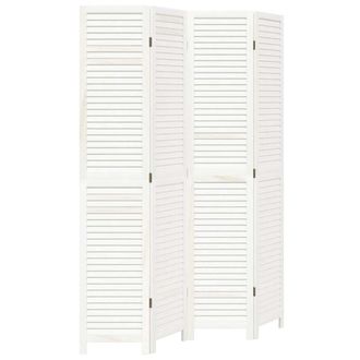 vidaXL Biombo Separador De 4 Paneles Madera Maciza Paulownia Blanco Vidaxl