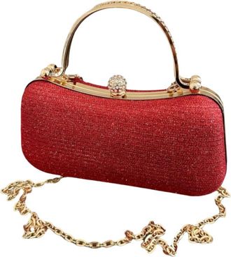 Generic Glitter Evening Banquet Bag, Clutch Handbag with Chain, Retro Rhinestone Crossbody Bag, Portable Purse Chain Bag for Wedding Party(Red)