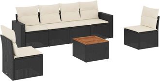 vidaXL Set De Comedor De Jard&iacute;n 7 Pzas Y Cojines Rat&aacute;n Sint&eacute;tico Negro Vidaxl