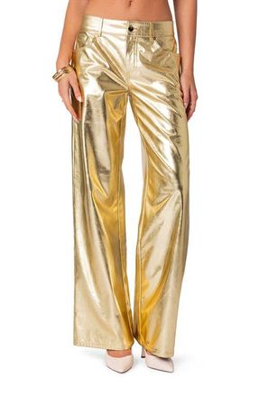 Edikted Metallic Faux Leather Pants in Gold at Nordstrom, Size Medium