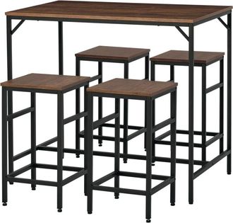 HOMCOM Homcom - Industrial Rectangular Dining Table Set with 4 Stools for Dining Room