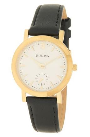 Bulova Womens Classic Gold Case Black Leather Strap Watch, 32mm at Nordstrom Rack