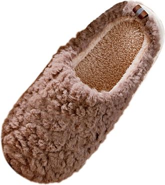 Generic Mens Spring Autumn and Winter Home Indoor Thick Plush Soft Non Slip Silent Warm Wrapped Toe Plush Cotton Slippers Mens Comfy Slippers (Coffee, 7)