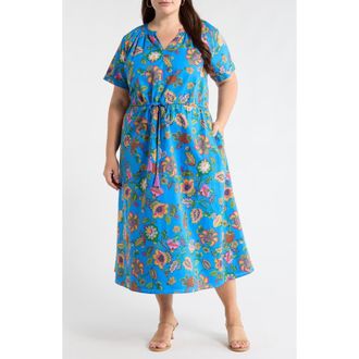 Sugarlips Anabelle Floral Fatima Midi Dress in Blue-Pink at Nordstrom, Size 2X