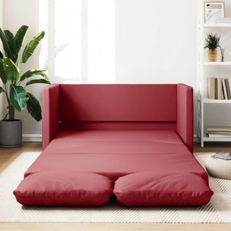 vidaXL Sof&aacute; Cama Suelo 2 En 1 Cuero Sint&eacute;tico Rojo Tinto 112x174x55 Cm Vidaxl