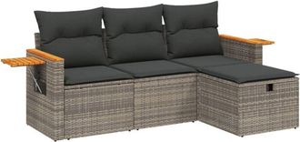 vidaXL Set De Sof&aacute;s De Jard&iacute;n 4 Pzas Y Cojines Rat&aacute;n Sint&eacute;tico Gris Vidaxl