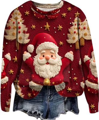 Generic Xmas Jumpers for Women Womens Xmas Jumper Santa Claus Casual Long Sleeve Tops Deer Soft Off The Shoulder Gonks Sweater Fairisle Chunky Knit Lightweigh