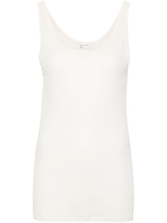 Saint Laurent fine-ribbed semi-sheer tank top - women - Cotton/Modal - S - Neutrals