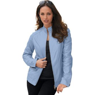 Jessica London Zip Front Leather Jacket in Azure Mist at Nordstrom, Size 28