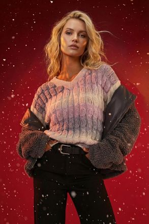 Roman Ombre Textured V-Neck Knit Jumper
