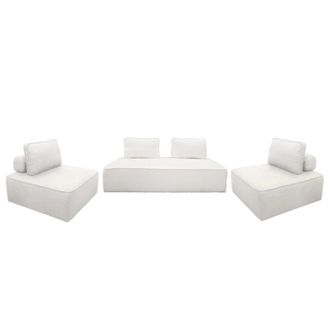 Sweeek Sof&aacute; modular en tejido borreguito, 4 plazas, crema