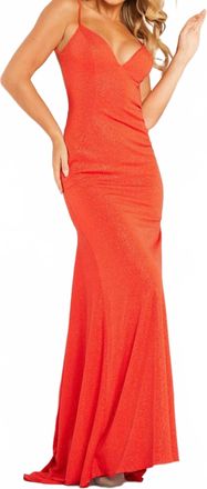 Jovani V Neckline Beaded Dress In Orange