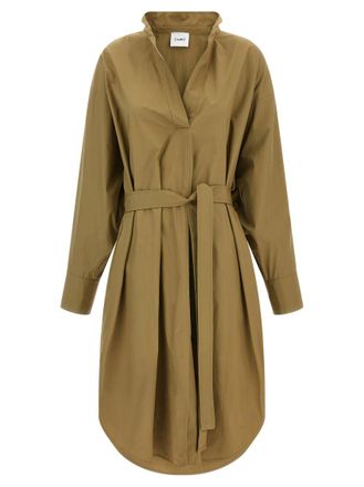 Nude Brown Shirt Collar Midi Dress
