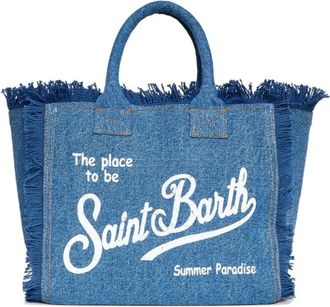 MC2 Saint Barth Textured Denim Tote Bag with Fringed Trim