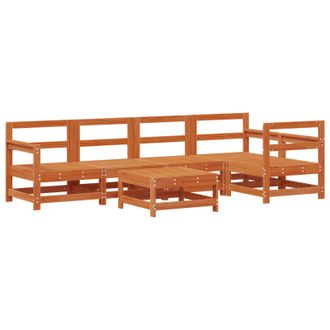vidaXL Conjunto De Sof&aacute;s De Jard&iacute;n 6 Pcs Marr&oacute;n Cera Pino Macizo Vidaxl