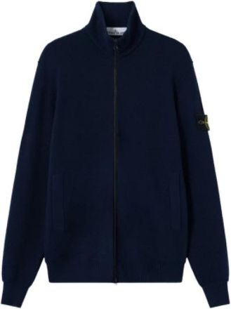 Stone Island Dikke Gebreide Hoge Kraag Rits Vest - Heren - Vesten - Blauw - L - Truien & Vesten
