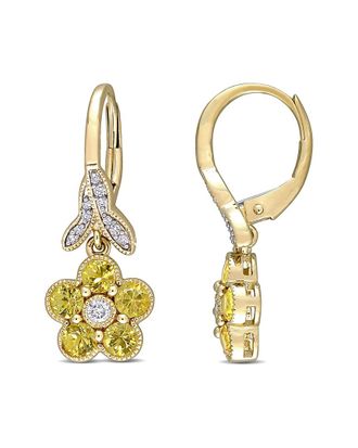 Rina Limor 10K 1.36 ct. tw. Diamond & Yellow Sapphire Floral Earrings