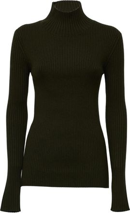 Victoria Beckham Ribbed High-Neck Jumper - Dames - Coltruien - Groen - M - Wol - Truien & Vesten