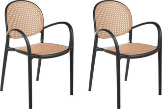 Beliani Beliani - Retro Set of 2 Dining Chairs Outdoor Garden Stackable Plastic Black Povoletto