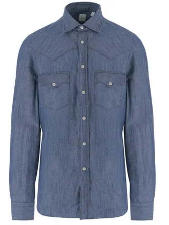 Finamore Dark Denim Cotton and Linen Shirt