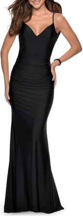 La Femme Form Fitting Jersey Dress with Fully Open Back in Black at Nordstrom, Size 2