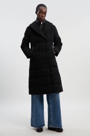 Karen Millen Womens Wool Hybrid Padded Puffer Midi Coat - Black - Size 10 UK