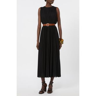 Max Mara Laghi Pleated Jersey Dress in Black at Nordstrom, Size 10
