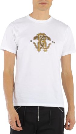 Roberto Cavalli Mens Optic White Mirror Snake Logo T-shirt, Size X-Large