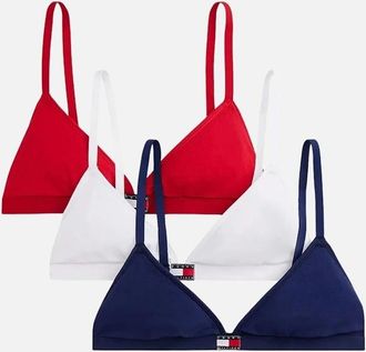 Tommy Hilfiger Womens 3-Pack Heritage Logo Triangle Bras, Red/White/Navy - Size: XS