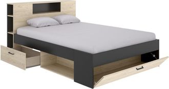 Vente-Unique Vente-unique - Dekit Lanka - Cama Compacta Para Dormitorio - Natural / Grafito - 95 X 149.6 X 218.5 Cm