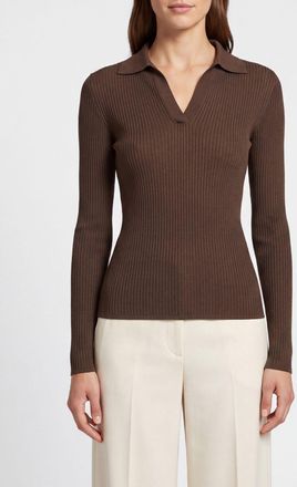 Max Mara Polo in maglia in seta e cashmere a coste con scollo a V e vestibilit&agrave; slim