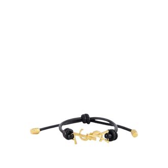 Saint Laurent Cassandre Leather Cord Bracelet - female - Saint Laurent - Bracelets - Black - M - Accessories